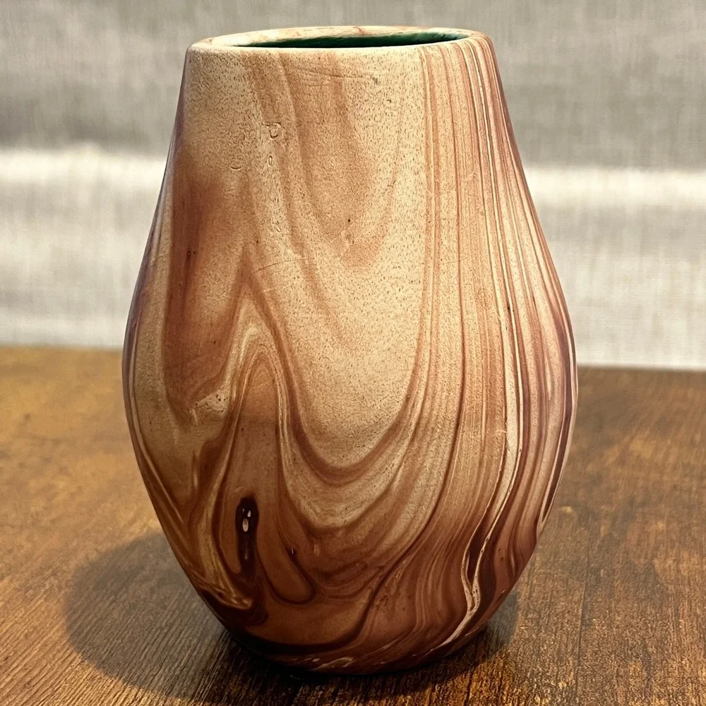 Vtg Pine Scent Pottery Vase Faux Bois Woodgrain Brown MCM‎ Retro Boho Chic